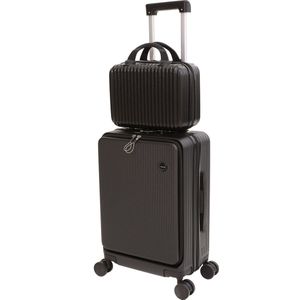 Signature Home bombay handbagage met Make-up tas - Reiskoffer 36 L met USB-oplaadpoort en type C - met bekerhouder en voorvak - Zwart