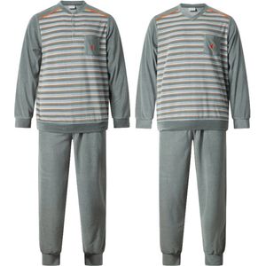 Gentlemen - 2 warme heren pyjama's badstof 114289 - knoop- en V-hals - groen - maat M