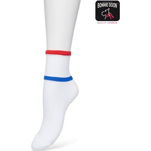 Bonnie Doon Sportieve Dames Sokken maat 36/42 Wit met Rood en Blauw - Met Rib Detail en Bies - Zeer zacht - Vochtregulerend - Sporty Micro Sock - Platte naden - Uitstekend Draagcomfort - Sportief - White/Red - BP221429.393
