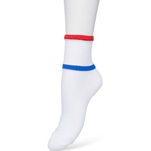 Bonnie Doon Sportieve Dames Sokken maat 36/42 Wit met Rood en Blauw - Met Rib Detail en Bies - Zeer zacht - Vochtregulerend - Sporty Micro Sock - Platte naden - Uitstekend Draagcomfort - Sportief - White/Red - BP221429.393