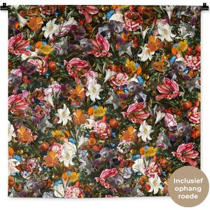 Wandkleed - Bloemen - Regenboog - Kunst - Oude meesters - Tapestry - Wandtapijt - Katoen - Woondecoratie - 90x90 cm - Slaapkamer - Wanddoek - Muurkleed - Muurdecoratie - Wandkleden