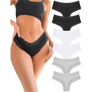 Dames Onderbroeken Katoen en Kant - Braziliaanse Slips Multipack - Ademend en Sexy Ondergoed