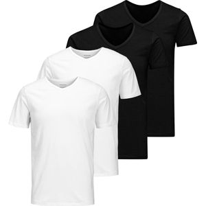JACK & JONES - Shirt - Zwart/Wit - 4 Pack - Katoen - V-hals