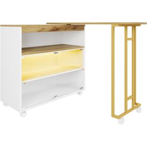 Uitschuifbare bartafel opbergtafel verplaatsbare bartafel met LED bartafel bistrotafel hoge tafel keukeneiland bistrotafel