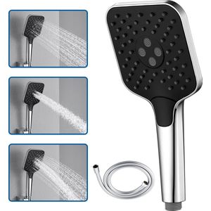 Auralum max Douchekop Met 1,5m Slang- Regendouche - 3 Sproeistanden - Hoge Druk - Betere Huid - Handdouche - Luxe Moderne Handdouche - Chroom+Zwart