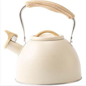 Waterkoker gasfornuis fluitketel roestvrij staal theepot 3L pijpketel gasfornuis waterketel pijpende waterketel inductie theeketel teakettle voor keuken wandelen picknick camping beige