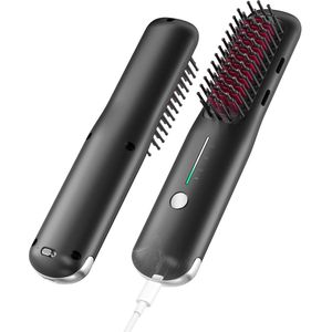 Draadloze stijlborstel met negatieve ionen voor vrouwen - Oplaadbare en draagbare warmkam-stijltang