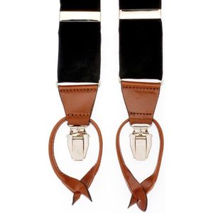 Hein Strijker Zwarte bretels met banden van suède en luxe leren afwerking in de kleur bruin