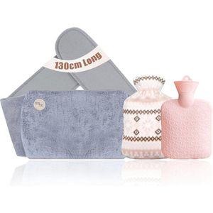 Extra lange warmwaterkruik riem voor buik en rug, 130 cm, draagbare warmwaterkruik met veiligheidsstop