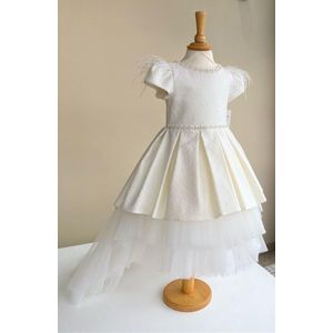 luxe feestjurk-communie jurk-bruidmeisjes-bruiloft-bruidsjurk-verjaardag-fotoshoot-prinsessen jurk met staart-maat 116 - 6jaar