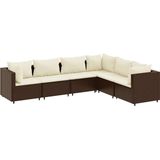 vidaXL - 6-delige - Loungeset - met - kussens - poly - rattan - bruin