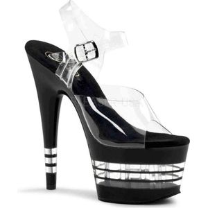 Pleaser - ADORE-708LN Sandaal met enkelband, Paaldans schoenen - Paaldans schoenen - 41 Shoes - Zwart/Transparant