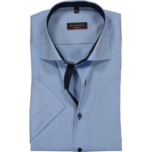 ETERNA modern fit overhemd - korte mouw - heren overhemd fijn Oxford - blauw (gestipt contrast) - Strijkvrij - Boordmaat: 45