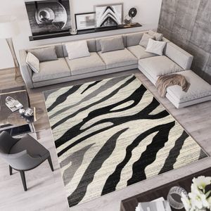 Tapiso Qmega Vloerkleed Grijs Zwart Zebra Dierenprint Tapijt Maat- 200x300