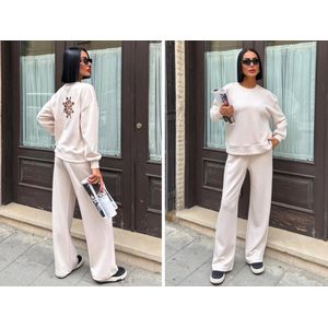 Sobe- Dames Trainingspak - Loungewear- Joggingspak- Sporttrainingspak Beige Maat S