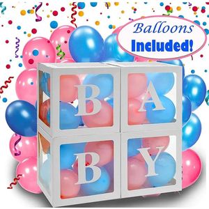 Gender reveal baby boxen & 100 Ballonnen - Babyshower ballonnen set - Blauw en roze ballonnen boog - Achtergrond ballonnen boxen - Ballonnen voor geslachtsbekendmaking - Fotoshoot ballonnen decoratie - Ballonnenboog voor gender reveal of babyshower