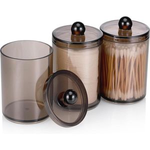 Wattenstaafjesdispenser Set van 3 - Zwart, 71 x 95 mm - Voor Wattenstaafjes, Wattenschijfjes en Make-upsponzen