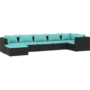 VidaXL 7-delige Loungeset met Kussens - Poly Rattan Zwart