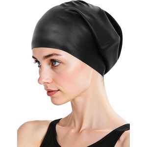Siliconen Badmuts - Extra grote badmuts - Unisex - Badmuts - Badmutsen - Waterdicht en Elastisch - Swimming Cap - Zwart