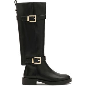 Zwarte Laarzen - Enkellaarsjes - Natuurlijk Leer - Platte Hak