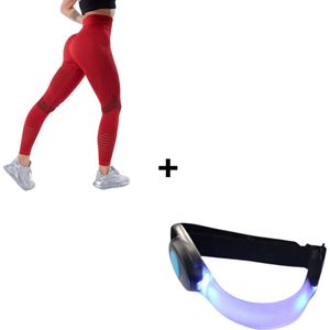 Sportlegging Dames + Verlichting - Yoga Legging - High Waist Legging - Fitness Legging - Yoga Kleding Dames - Yoga Broek Dames - Sportkleding Dames - Sportbroek Dames - Dames Legging & Shapewear Dames - Push Up Legging - Booty Legging | Rood | Maat M