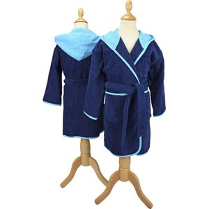 ARTG® Boyzz & Girlzz - Kinder Badjas met Capuchon - Donkerblauw/Aquablauw - French Navy/Aqua Blue - Maat 152/164
