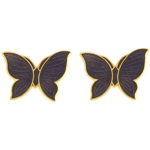 Behave Oorbellen oorstekers vlinder goud kleur met paars emaille 1,5 cm