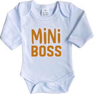 La Petite Couronne Romper Lange Mouw ""Mini Boss"" Unisex Katoen Wit/tan Maat 62