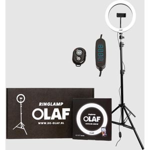 OLAF RREMIUM - Ringlamp - Ringlight - 10inch - Standaard/statief - 186cm - LED verlichting - Make-Up lamp - Selfielamp - Studiolamp - Influencer - Youtube - Instagram - Telefoon - Telefoonhouder- Fotografie -Afstandsbediening - TikToklamp - Vloglamp