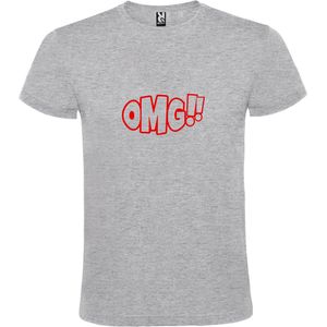 Grijs t-shirt met tekst 'OMG!' (O my God) print Rood  size XXL
