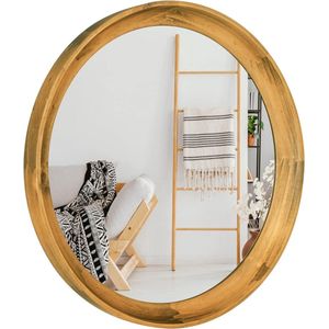 35cm muur spiegel hout retro ronde spiegel decoratieve hd spiegel voor badkamer entrees woonkamer en poeder kamer, slaapkamer