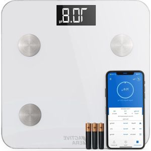 Meet Lichaamsvet - Digitale Weegschaal met Bluetooth - 15 Functies - Exact Lichaamsgewicht - BMI Visceraal Vet – Gratis Smartphone-App - Wit