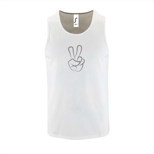 Witte Tanktop sportshirt met ""Peace / Vrede teken"" Print Zilver Size S