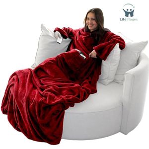 LifeStages - Deken met Mouwen - Deken - met Voetenzak en 2 Zakken - Rood