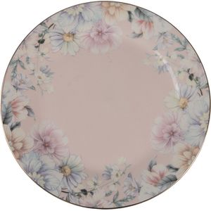 Clayre & Eef Ontbijtbord Ø 18 cm Roze Porselein Bloemen Bord