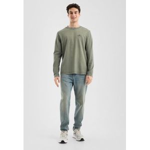 T-shirt - Gewassen Katoenen Tricot - Lange Mouwen - Normale Pasvorm - Ronde Hals