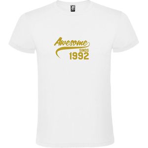 Wit T-Shirt met “Awesome sinds 1992 “ Afbeelding Goud Size XL