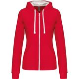 Kariban - K467 - Damessweater met Rits en Capuchon - Rood / Wit