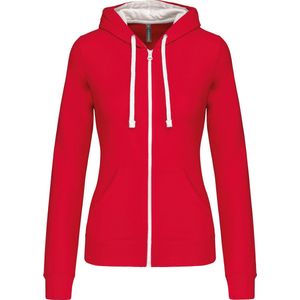 Kariban - K467 - Damessweater met Rits en Capuchon - Rood / Wit