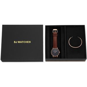 SJ WATCHES Geschenkset La Palma Horloge 36mm + Armbandje - Gift set - Geschenkset voor vrouwen - Bruine dames horloge geschenkset