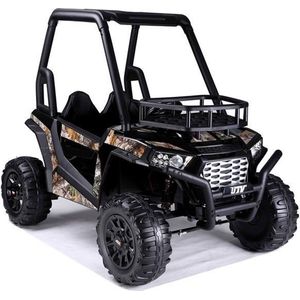 Off Road UTV Buggy 2 persoons elektrische kinderauto 24 volt Full Options - Rubberen Banden En Stoelen Van Zacht Ecoleer - Met Afstandsbediening - Elektrische auto voor kinderen accu - Zwart/Blad