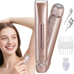 2 in 1 Ladyshave voor Vrouwen - Elektrisch Scheerapparaat - Ladyshave - IPX7 Waterdicht - Bikinilijntrimmer - Nat en droog gebruik - Renvoudig te reinigen - Voor bikinilijn oksels benen armen, lichaam en gezicht - Roségoud
