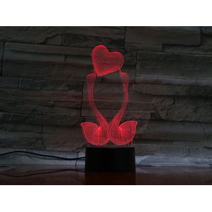 3D Led Lamp Met Gravering - RGB 7 Kleuren - Zwanen Hart