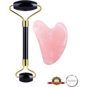 Demiracle® Face Roller & Gua Sha Schraper – Black Obsidian – Rose Quartz – Face Rollers – Gezichtsmassage – Massagetools – Massage - Ontspanning – Kwaliteit