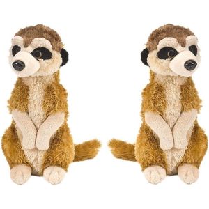 Set van 2x stuks pluche bruine stokstaartjes knuffel 20 cm - Stokstaartjes wilde dieren knuffels - Speelgoed voor kinderen