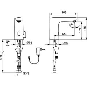 Thermostatische elektronische wastafelkraan, netvoeding, Bluetooth, chroom