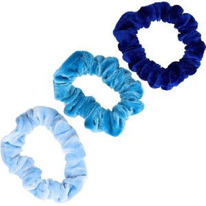 Haarsoires Haarelastiek Scrunchie – Basic Smal – Velvet Stof – Blauw – Set van 3 - Haarkrinkel - Haar Elastiek met Stof - Zacht & Haarvriendelijk