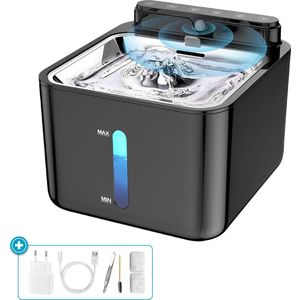 TTD® Luxe Premium RVS Drinkfontein met Sensor - Draadloze Drinkfontein Geschikt voor Hond en Kat - Extra Groot Reservoir van 3.2 L - 4000mAh Batterij - RVS- BPA Vrij - Incl. 3 Filters en Cleaning Tool - Fluisterstil