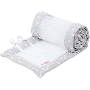 Nestje mesh-piqué / bedomranding voor bijzetbed / stootbescherming voor babybed, geschikt voor model Maxi, Boxspring, Comfort en Comfort Plus, parelgrijs sterren wit