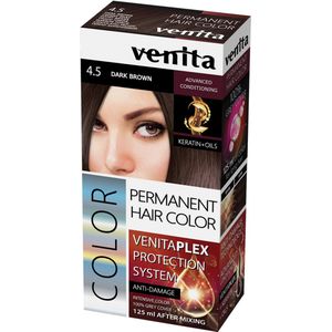 VENITA PLEX Dark Brown / Donkerbruin 4.5 HOOGWAARDIGE INTENSIEVE PERMANENTE Haarverf met KERATINE en NATUURLIJKE OLIËN met 3-Voudig Haarbescherming Systeem 125ml